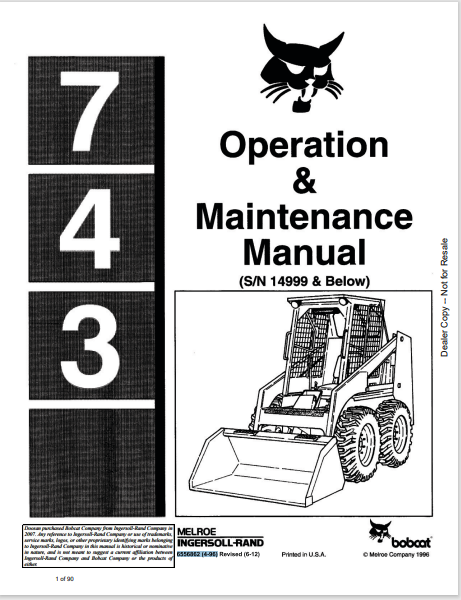BOBCAT 743 OPERATION & MAINTENANCE MANUAL (6556862) - PDF FILE