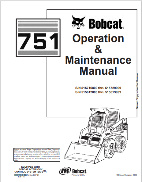 BOBCAT 751 OPERATION & MAINTENANCE MANUAL (6900786) - PDF FILE