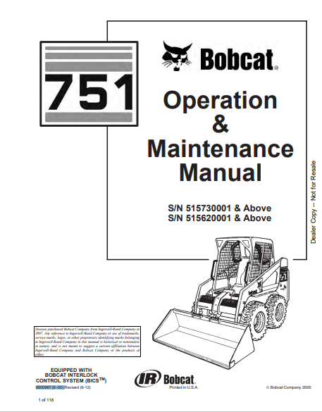 BOBCAT 751 OPERATION & MAINTENANCE MANUAL (6900967) - PDF FILE