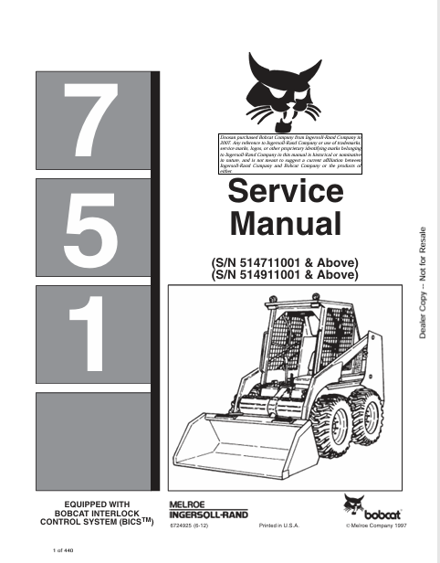 BOBCAT 751 SERVICE MANUAL (6724925) - PDF FILE