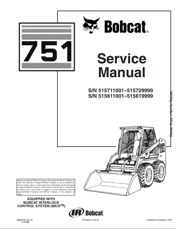 BOBCAT 751 SERVICE MANUAL (6900443) - PDF FILE