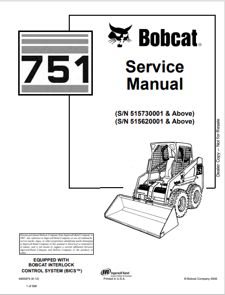 BOBCAT 751 SERVICE MANUAL (6900975) - PDF FILE