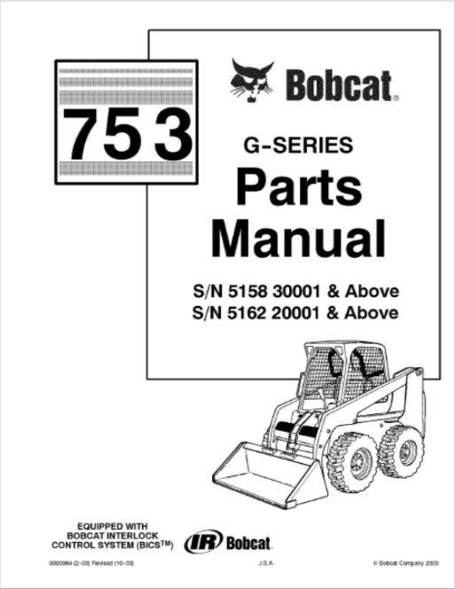 BOBCAT 753G- SERIES SKID STEER PARTS CATALOGUE MANUAL - PDF FILE