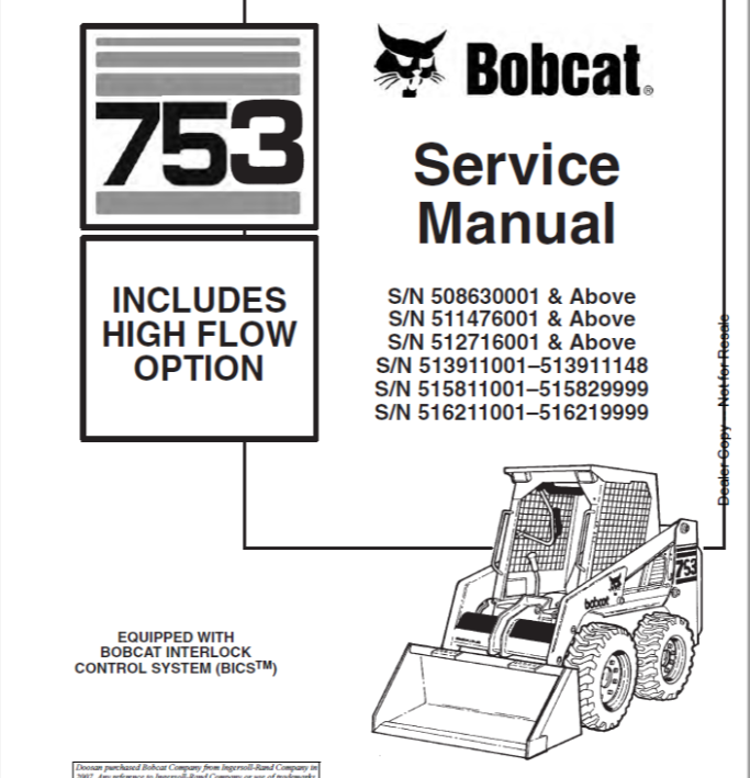 BOBCAT 753 INCLUDES HIGH FLOW OPTION SERVICE MANUAL 6900090 - PDF FILE