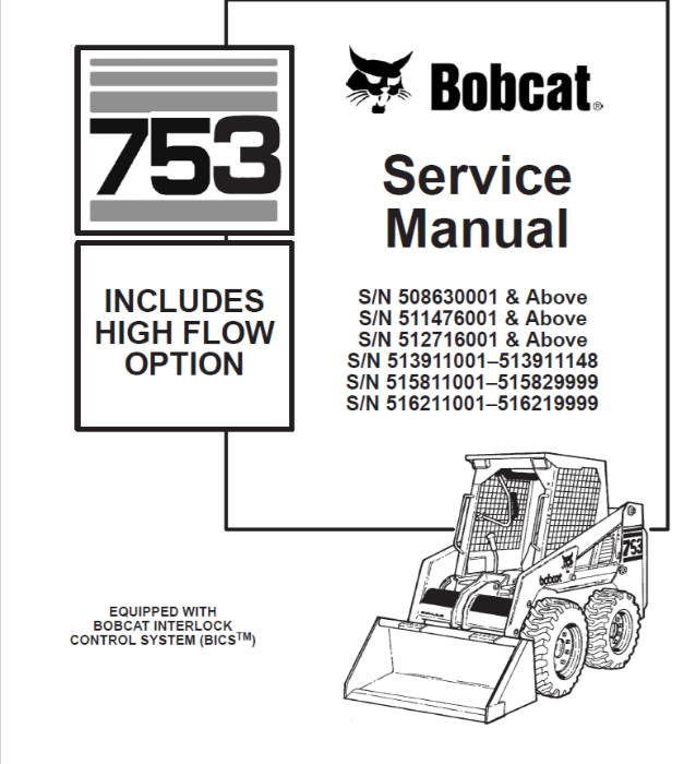 BOBCAT 753 INCLUDE HIGH FLOW OPTION SERVICE MANUAL 6900090 - PDF FILE