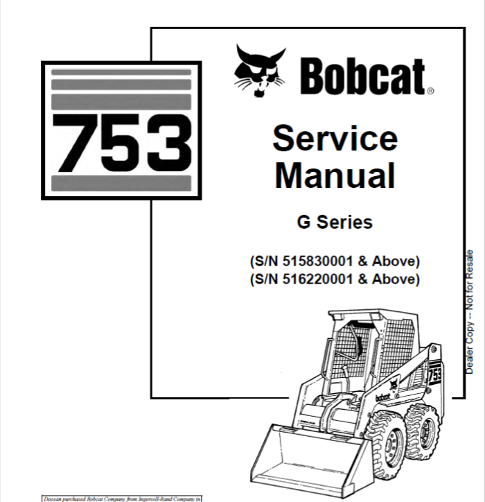BOBCAT 753 LOADER G SERIES SERVICE MANUAL 6900976 - PDF FILE