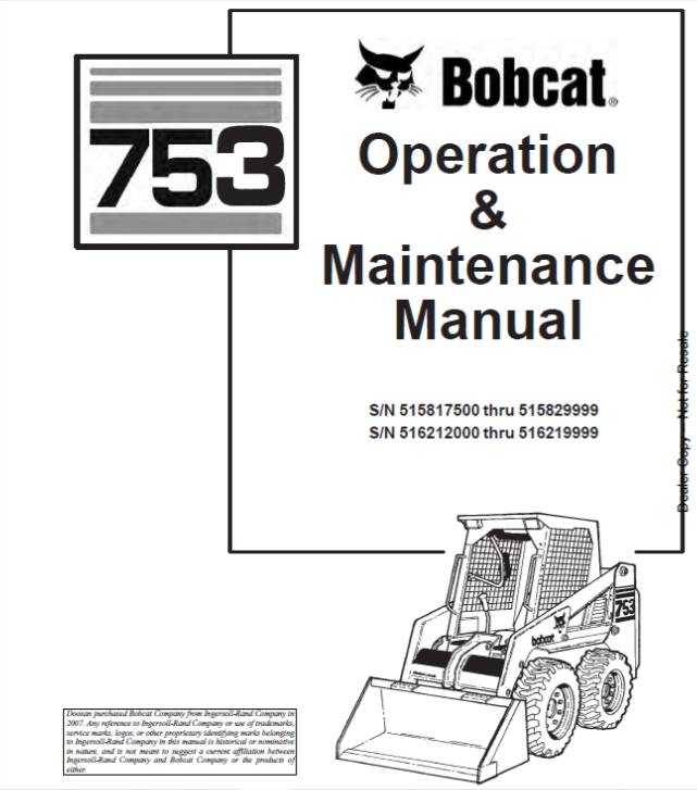 BOBCAT 753 LOADER OPERATION & MAINTENANCE MANUAL 6900787 - PDF FILE