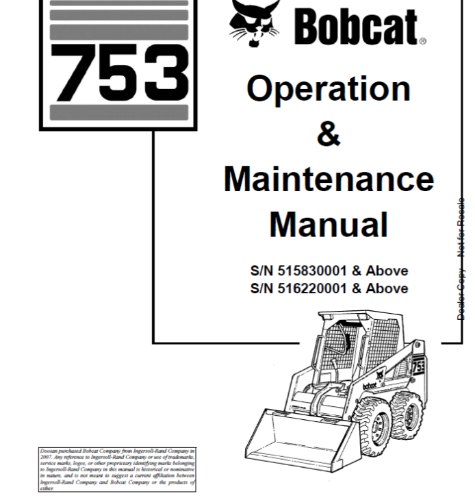 BOBCAT 753 LOADER OPERATION & MAINTENANCE MANUAL 6900969 - PDF FILE