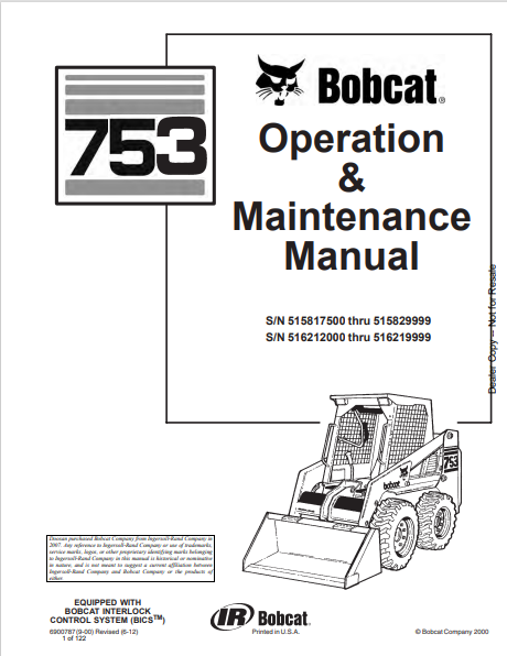 BOBCAT 753 OPERATION & MAINTENANCE MANUAL (6900787) - PDF FILE