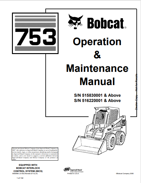 BOBCAT 753 OPERATION & MAINTENANCE MANUAL (6900969) - PDF FILE