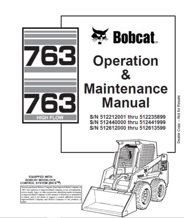 Bobcat 763 & 763 High Flow Loader Operation & Maintenance Manual 6900371 – PDF File