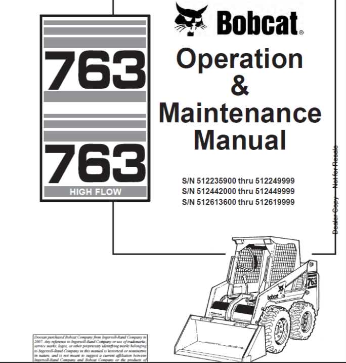 BOBCAT 763 & 763 HIGH FLOW LOADER OPERATION & MAINTENANCE MANUAL 6900788 - PDF FILE
