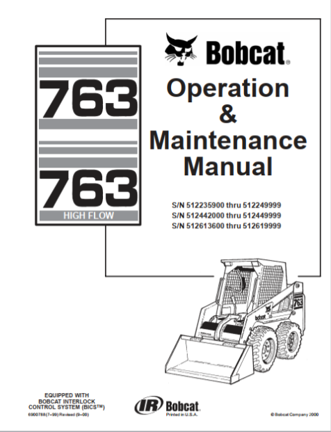 BOBCAT 763 HIGH FLOW OPERATION & MAINTENANCE MANUAL - PDF FILE
