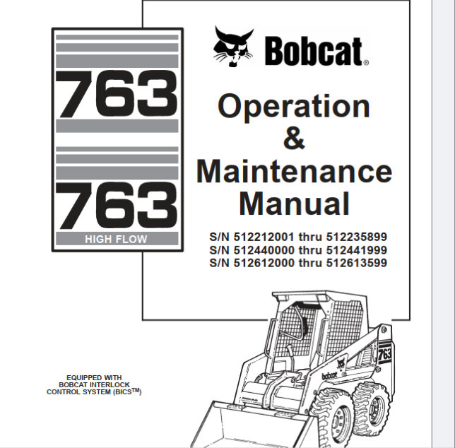 BOBCAT 763 HIGH FLOW OPERATION & MAINTENANCE MANUAL - PDF FILE