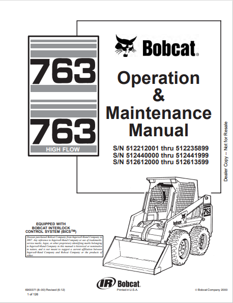 BOBCAT 763 OPERATION & MAINTENANCE MANUAL (6900371) - PDF FILE