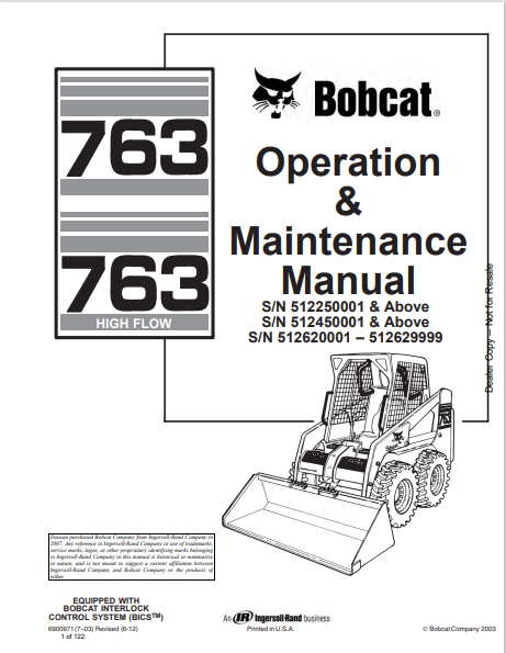 BOBCAT 763 OPERATION & MAINTENANCE MANUAL (6900971) - PDF FILE