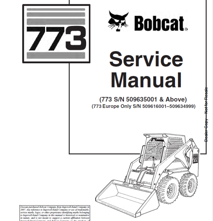 BOBCAT 773 LOADER SERVICE MANUAL 6900092 - PDF FILE