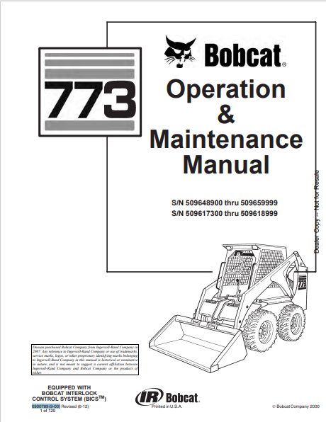 BOBCAT 773 OPERATION & MAINTENANCE MANUAL (6900789) - PDF FILE