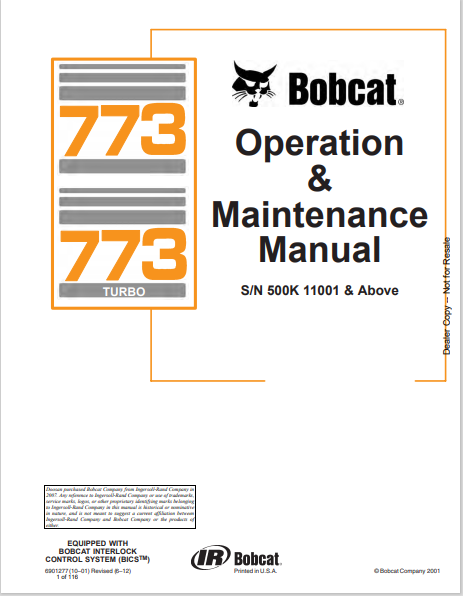 BOBCAT 773 OPERATION & MAINTENANCE MANUAL (6901277) - PDF FILE