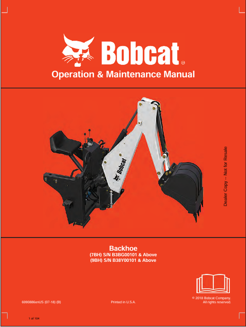 BOBCAT 7BH, 9BH BACKHOE OPERATION & MAINTENANCE MANUAL (6990886) - PDF FILE