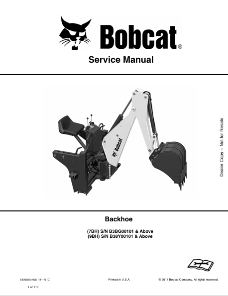 BOBCAT 7BH, 9BH BACKHOE SERVICE MANUAL (6990887) - PDF FILE