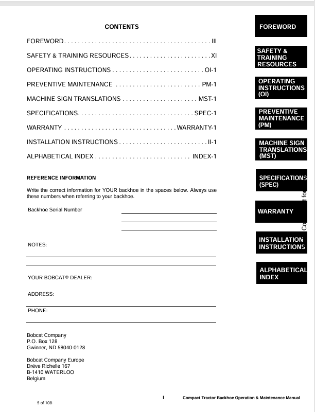 BOBCAT 7TB, 8TB BACKHOE (6987138) OPERATION AND MAINTENANCE MANUAL PDF FILE
