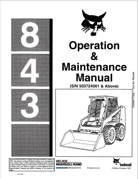 BOBCAT 843 OPERATION & MAINTENANCE MANUAL (6570536) - PDF FILE