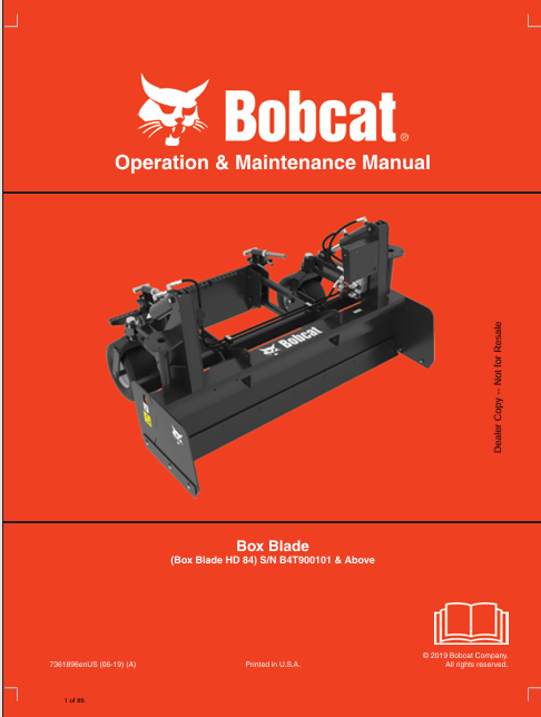 BOBCAT 84 HD BOX BLABDE OPERATION & MAINTENANCE MANUAL (7361896) - PDF FILE