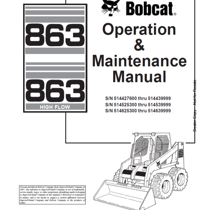 BOBCAT 863 & 863 HIGH FLOW LOADER OPERATION & MAINTENANCE MANUAL 6900790 - PDF FILE