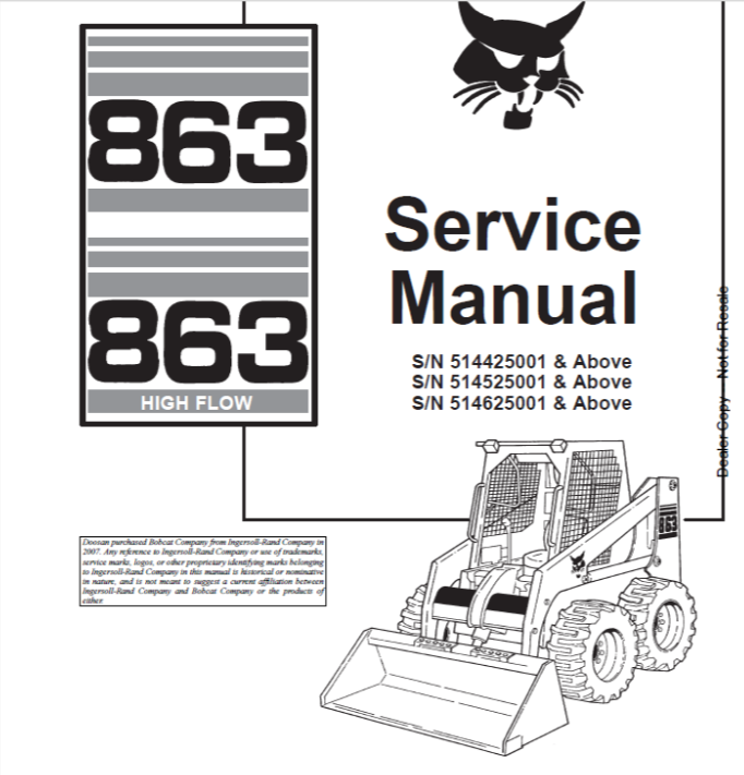 BOBCAT 863 & 863 HIGH FLOW LOADER SERVICE MANUAL 6900648 - PDF FILE