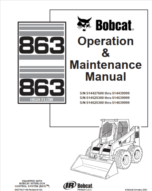 BOBCAT 863 HIGH FLOW OPERATION & MAINTENANCE MANUAL - PDF FILE