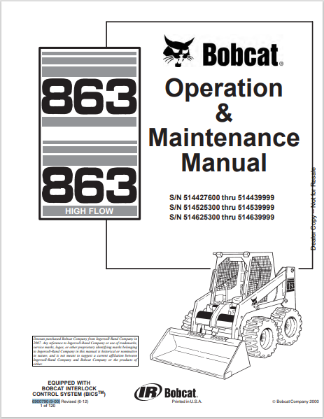 BOBCAT 863 OPERATION & MAINTENANCE MANUAL (6900790) - PDF FILE
