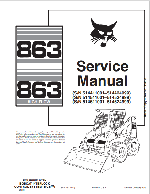 BOBCAT 863 SERVICE MANUAL (6724799) - PDF FILE