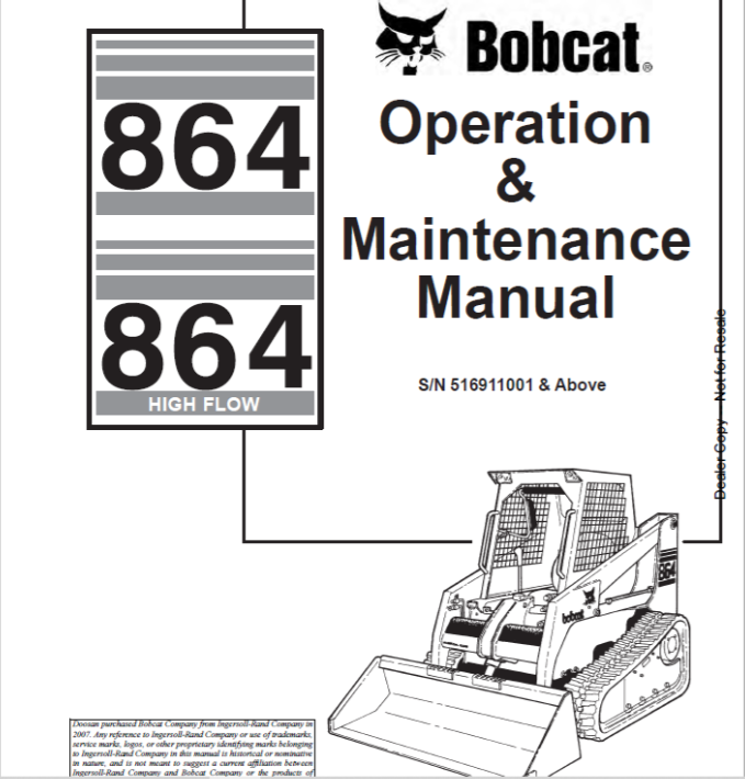 BOBCAT 864 & 864 HIGH FLOW LOADER OPERATION & MAINTENANCE MANUAL 516911001 - PDF FILE