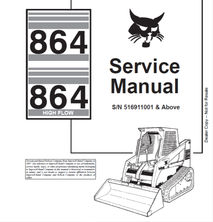 BOBCAT 864 & 864 HIGH FLOW LOADER SERVICE MANUAL 516911001 - PDF FILE