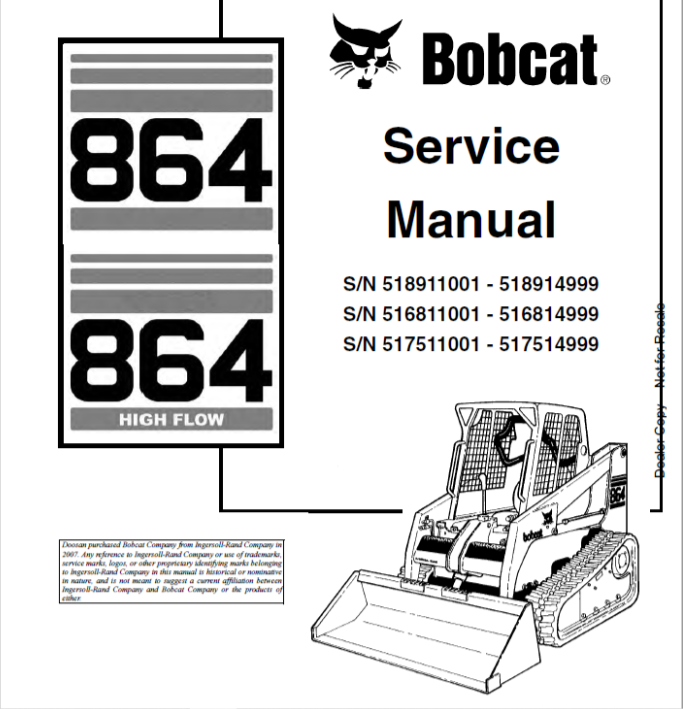 BOBCAT 864 & 864 HIGH FLOW LOADER SERVICE MANUAL 6900945 - PDF FILE