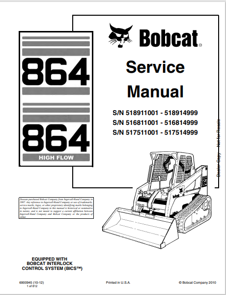 BOBCAT 864 SERVICE MANUAL (6900945) - PDF FILE