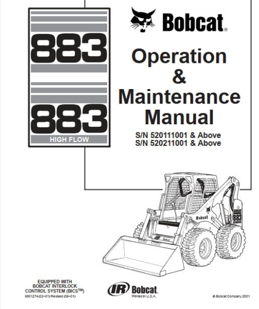 BOBCAT 873 HIGH FLOW OPERATION & MAINTENANCE MANUAL - PDF FILE