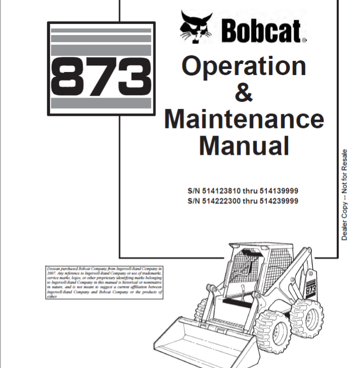 BOBCAT 873 LOADER OPERATION & MAINTENANCE MANUAL 6900791 - PDF FILE