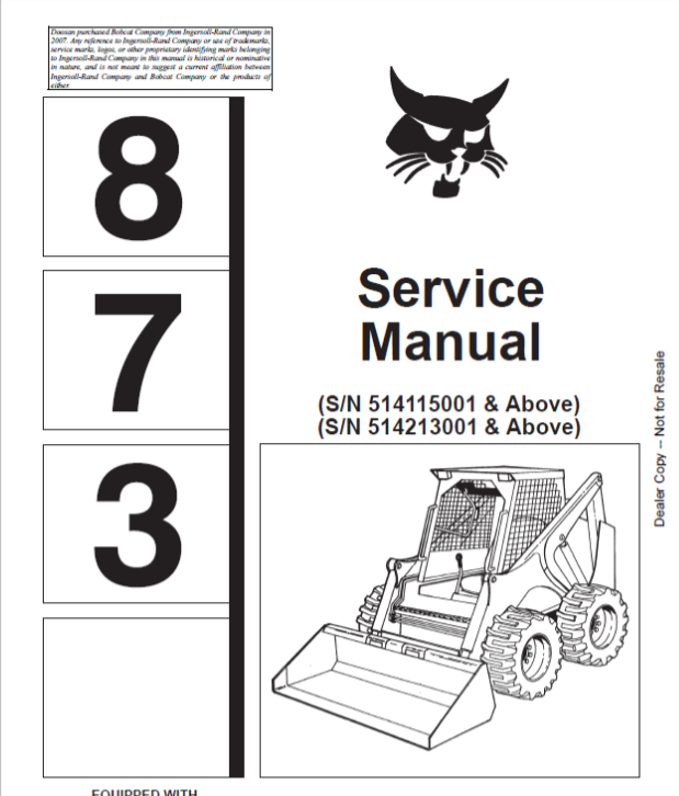 BOBCAT 873 LOADER SERVICE MANUAL 6900382 - PDF FILE