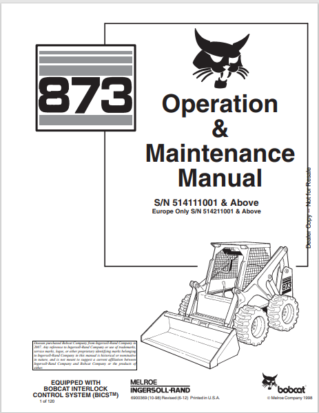 BOBCAT 873 OPERATION & MAINTENANCE MANUAL (6900369) - PDF FILE