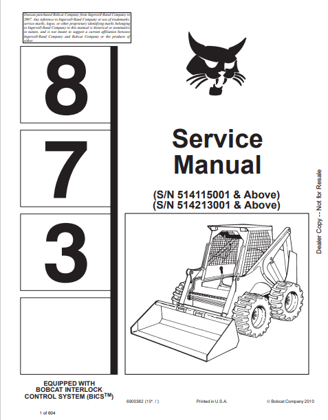 BOBCAT 873 SERVICE MANUAL (6900382) - PDF FILE