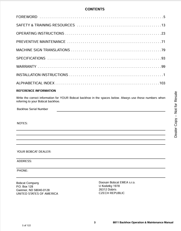BOBCAT 8811 BACKHOE (6901767) OPERATION AND MAINTENANCE MANUAL PDF FILE