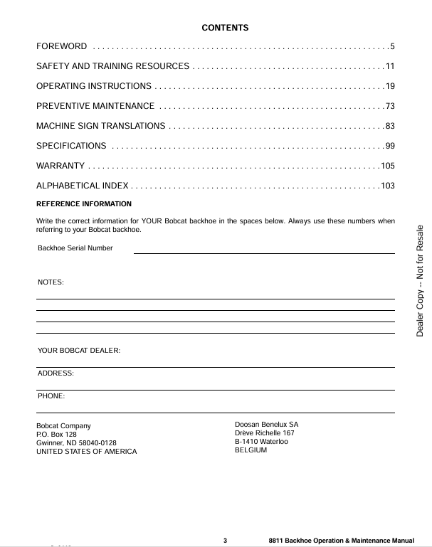 BOBCAT 8811 BACKHOE (6990894) OPERATION AND MAINTENANCE MANUAL PDF FILE