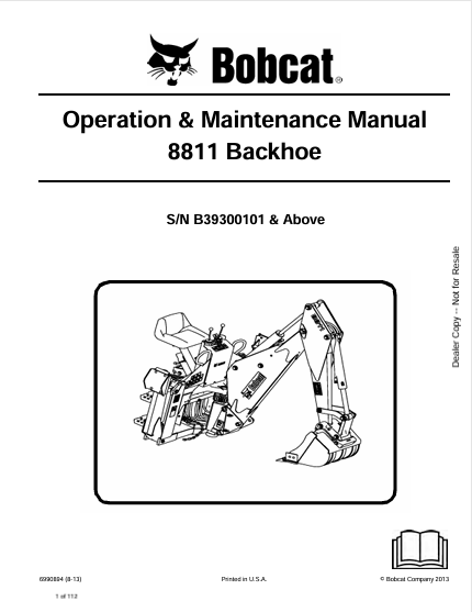 BOBCAT 8811 BACKHOE OPERATION & MAINTENANCE MANUAL (6990894) - PDF FILE