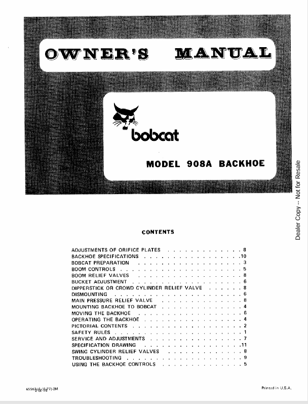 BOBCAT 908A BACKHOE (6556218) OPERATION AND MAINTENANCE MANUAL PDF FILE