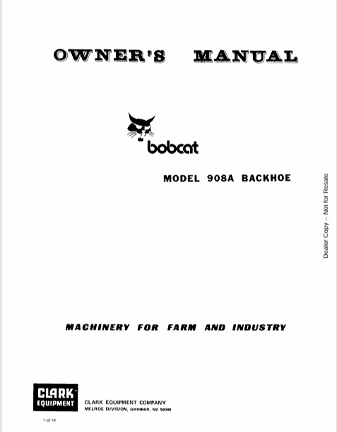 BOBCAT 908A BACKHOE OWNER'S MANUAL (6556218) - PDF FILE