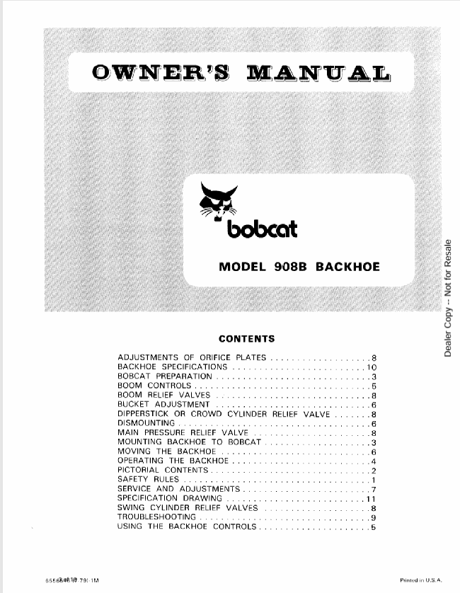 BOBCAT 908B BACKHOE (6556546) OPERATION AND MAINTENANCE MANUAL PDF FILE