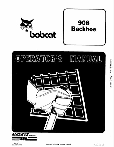 BOBCAT 908 BACKHOE OPERATOR'S MANUAL (6549881) - PDF FILE