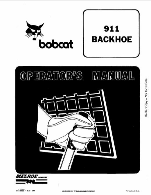 Bobcat 911 Backhoe Operator's Manual 6556820 PDF
